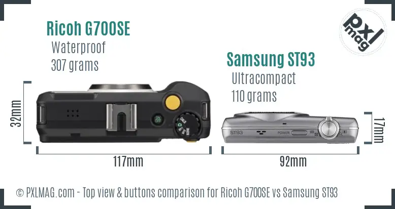 Ricoh G700SE vs Samsung ST93 top view buttons comparison