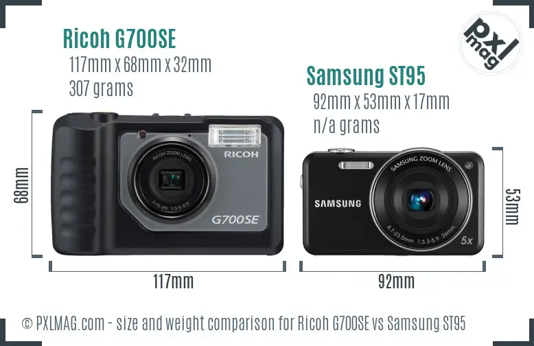Ricoh G700SE vs Samsung ST95 size comparison