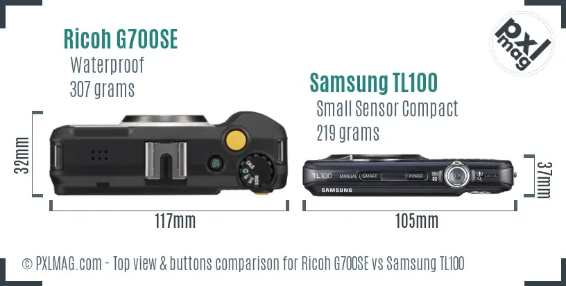 Ricoh G700SE vs Samsung TL100 top view buttons comparison