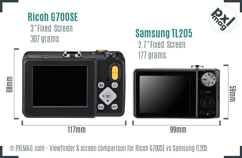 Ricoh G700SE vs Samsung TL205 Screen and Viewfinder comparison