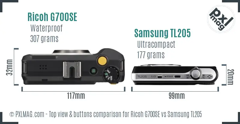 Ricoh G700SE vs Samsung TL205 top view buttons comparison