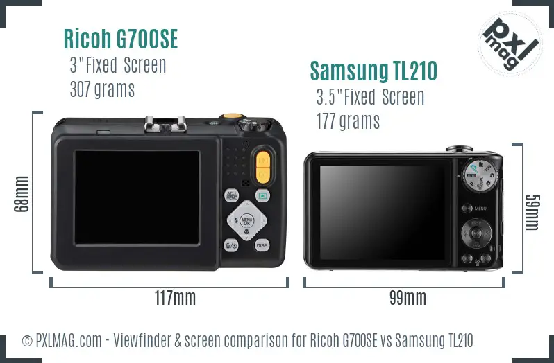 Ricoh G700SE vs Samsung TL210 Screen and Viewfinder comparison