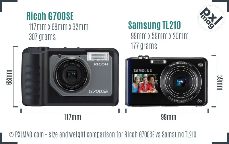 Ricoh G700SE vs Samsung TL210 size comparison