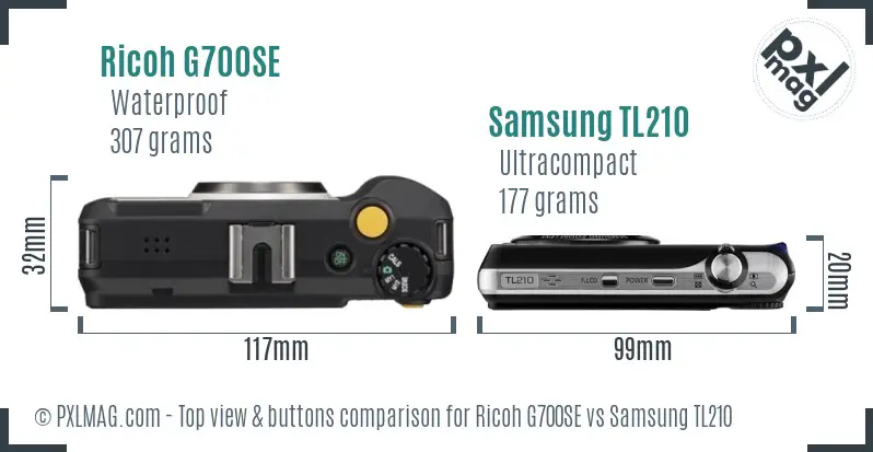 Ricoh G700SE vs Samsung TL210 top view buttons comparison