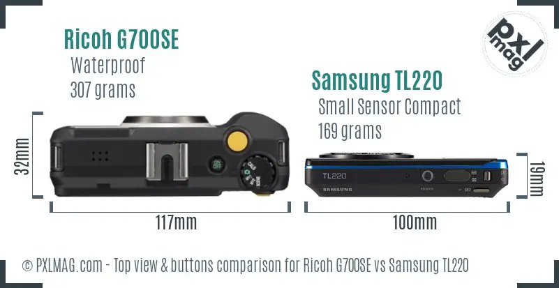 Ricoh G700SE vs Samsung TL220 top view buttons comparison