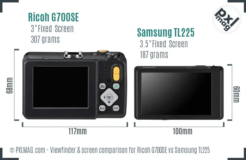 Ricoh G700SE vs Samsung TL225 Screen and Viewfinder comparison