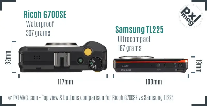 Ricoh G700SE vs Samsung TL225 top view buttons comparison