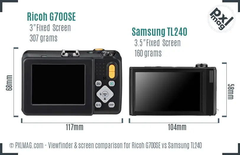 Ricoh G700SE vs Samsung TL240 Screen and Viewfinder comparison