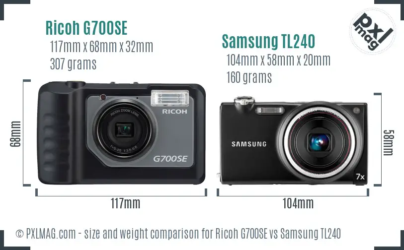 Ricoh G700SE vs Samsung TL240 size comparison