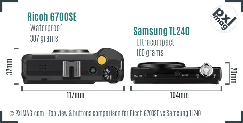 Ricoh G700SE vs Samsung TL240 top view buttons comparison