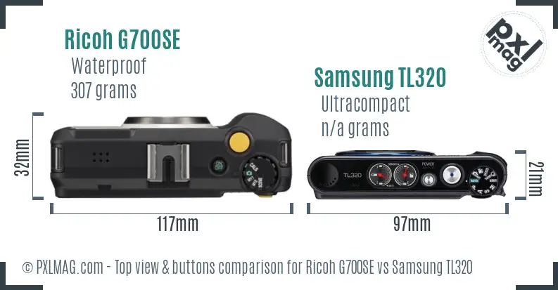 Ricoh G700SE vs Samsung TL320 top view buttons comparison