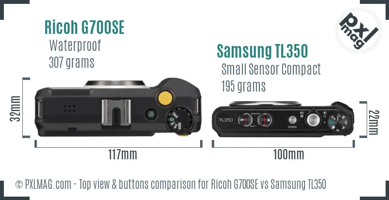 Ricoh G700SE vs Samsung TL350 top view buttons comparison