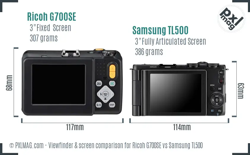 Ricoh G700SE vs Samsung TL500 Screen and Viewfinder comparison