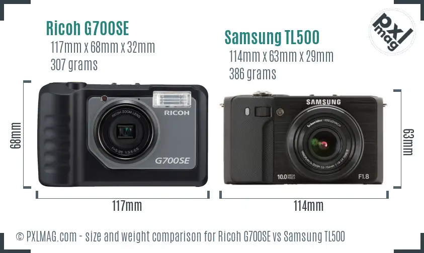 Ricoh G700SE vs Samsung TL500 size comparison