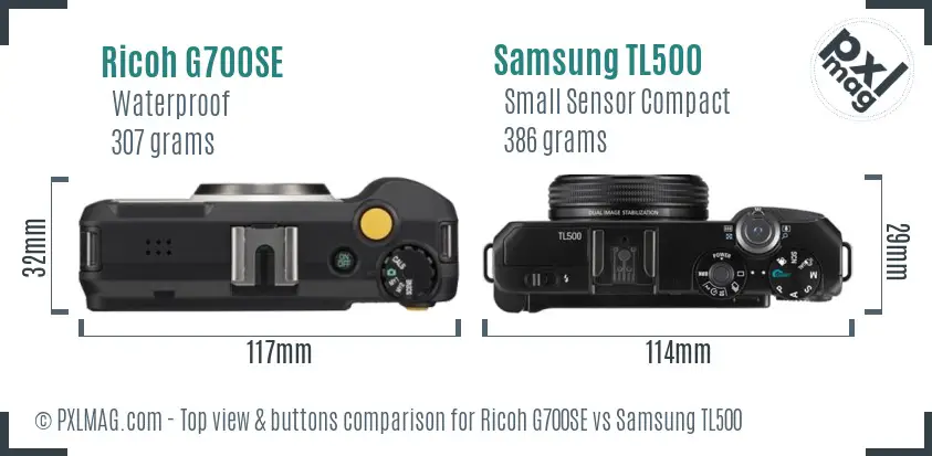 Ricoh G700SE vs Samsung TL500 top view buttons comparison