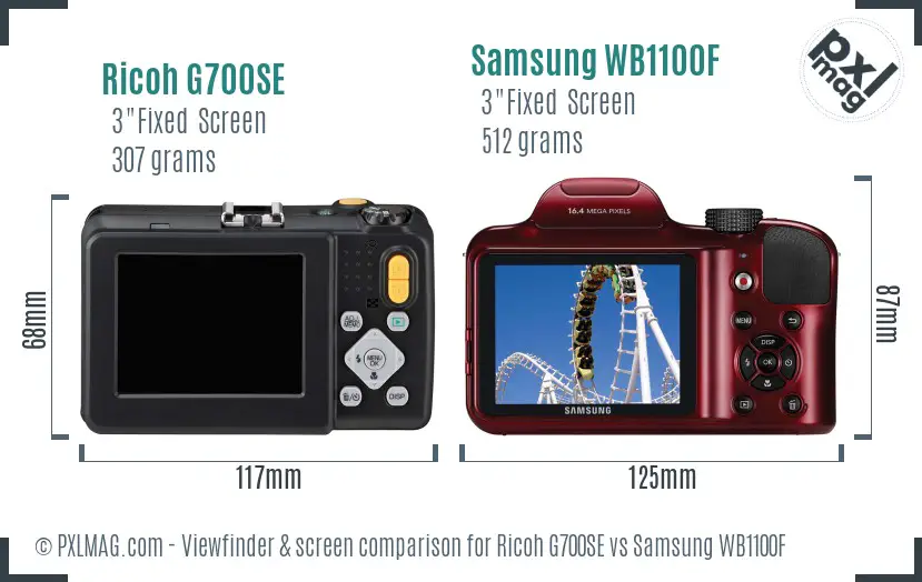 Ricoh G700SE vs Samsung WB1100F Screen and Viewfinder comparison
