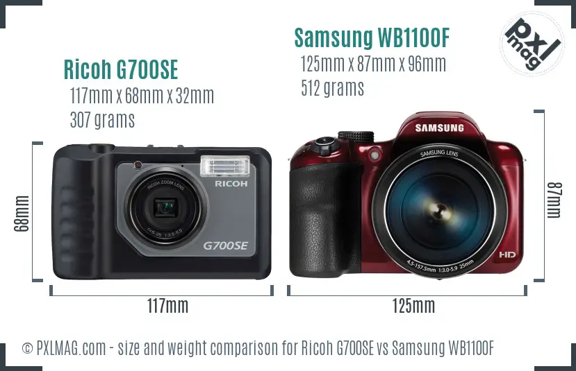 Ricoh G700SE vs Samsung WB1100F size comparison