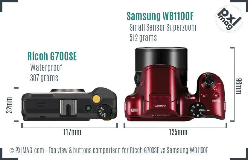 Ricoh G700SE vs Samsung WB1100F top view buttons comparison