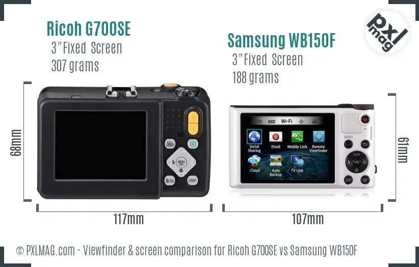 Ricoh G700SE vs Samsung WB150F Screen and Viewfinder comparison