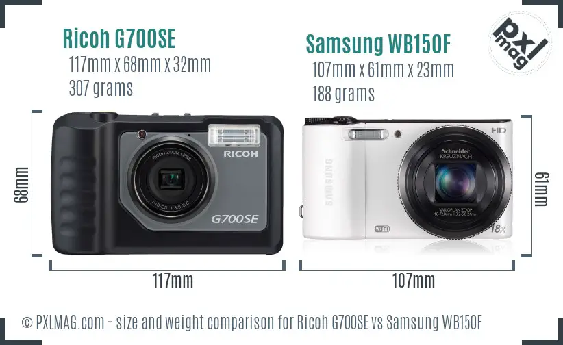 Ricoh G700SE vs Samsung WB150F size comparison