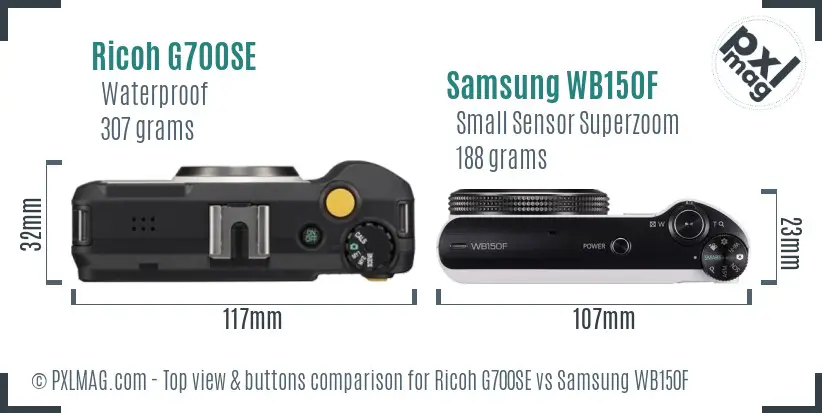 Ricoh G700SE vs Samsung WB150F top view buttons comparison