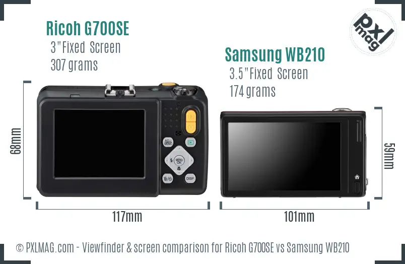 Ricoh G700SE vs Samsung WB210 Screen and Viewfinder comparison