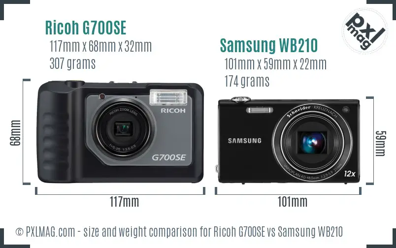 Ricoh G700SE vs Samsung WB210 size comparison