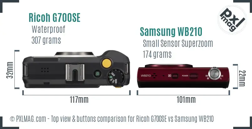 Ricoh G700SE vs Samsung WB210 top view buttons comparison