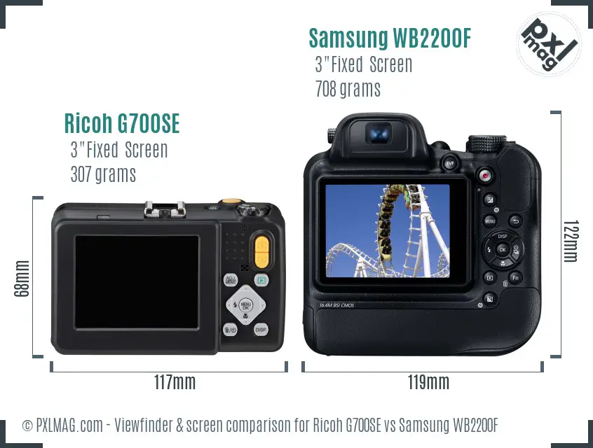 Ricoh G700SE vs Samsung WB2200F Screen and Viewfinder comparison