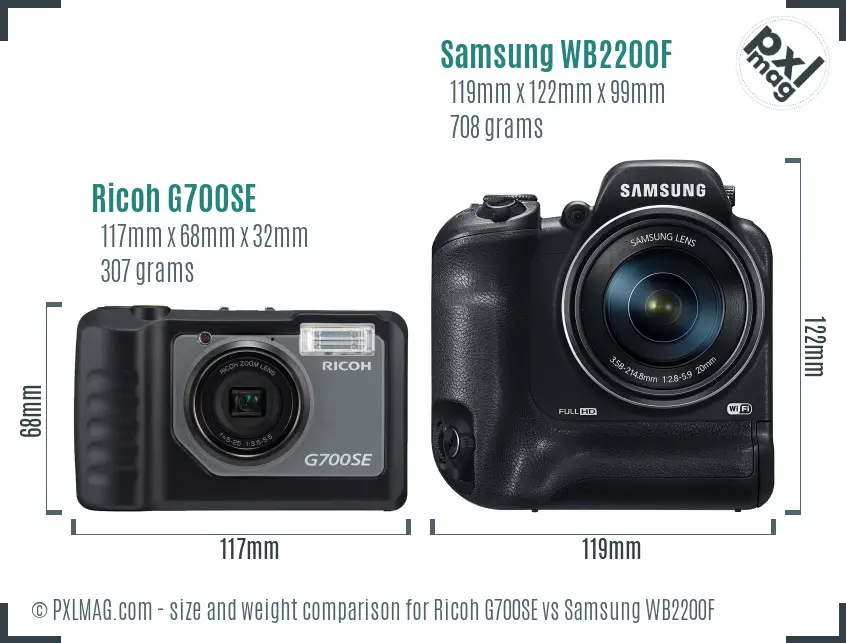 Ricoh G700SE vs Samsung WB2200F size comparison