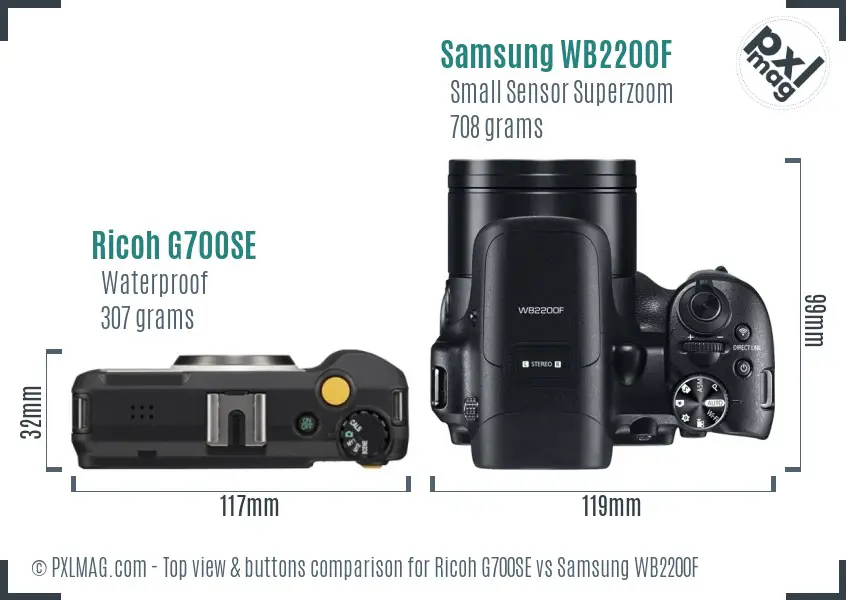 Ricoh G700SE vs Samsung WB2200F top view buttons comparison