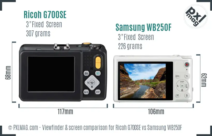 Ricoh G700SE vs Samsung WB250F Screen and Viewfinder comparison