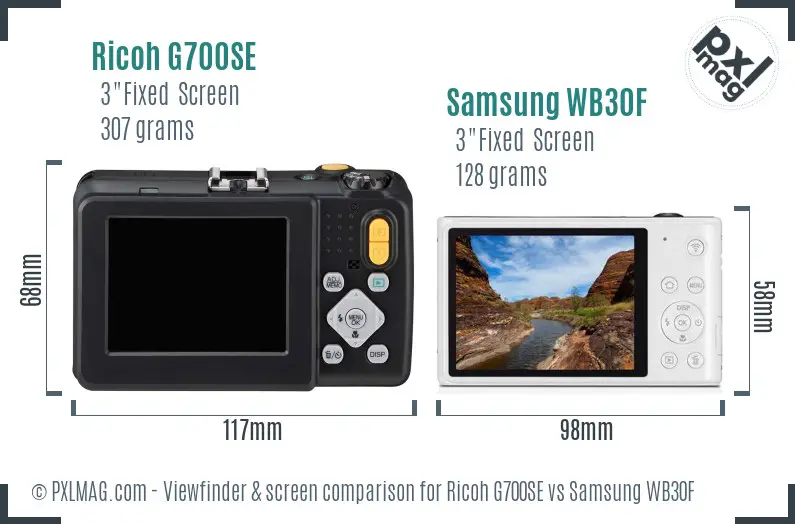 Ricoh G700SE vs Samsung WB30F Screen and Viewfinder comparison