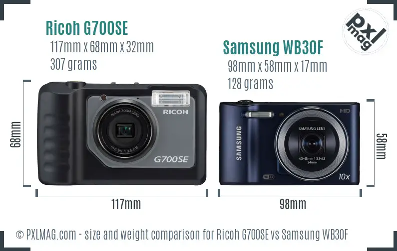 Ricoh G700SE vs Samsung WB30F size comparison