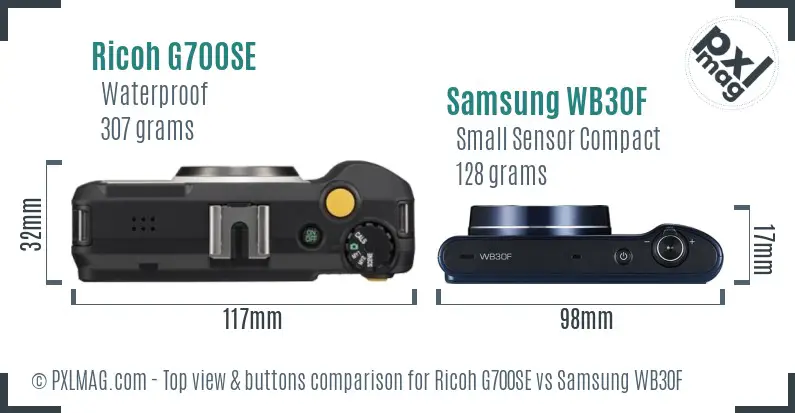 Ricoh G700SE vs Samsung WB30F top view buttons comparison