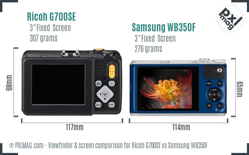 Ricoh G700SE vs Samsung WB350F Screen and Viewfinder comparison