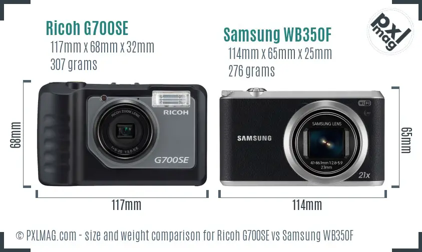 Ricoh G700SE vs Samsung WB350F size comparison