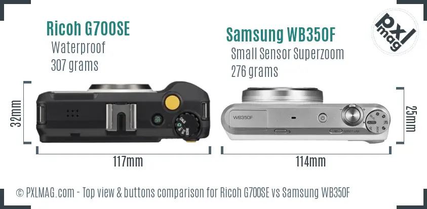 Ricoh G700SE vs Samsung WB350F top view buttons comparison