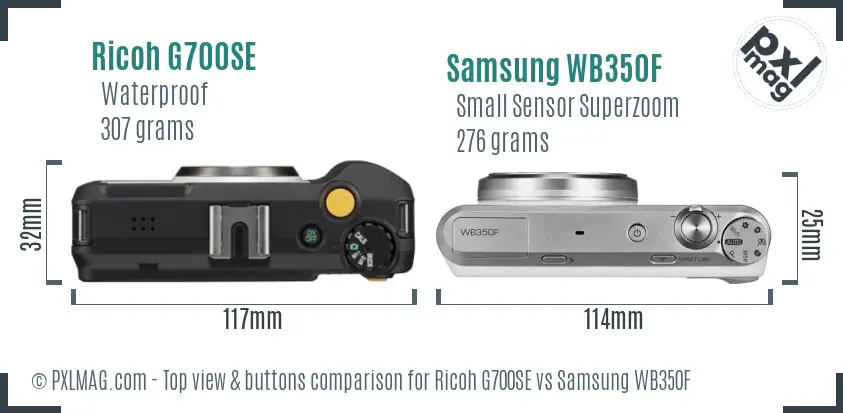 Ricoh G700SE vs Samsung WB350F top view buttons comparison Ricoh G700SE vs Samsung WB350F top view buttons comparison