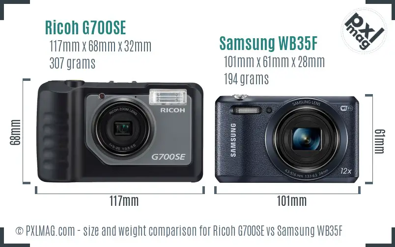 Ricoh G700SE vs Samsung WB35F size comparison