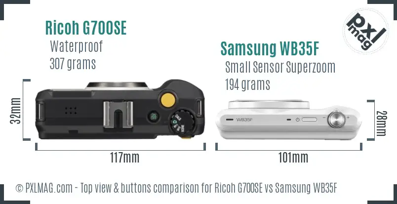 Ricoh G700SE vs Samsung WB35F top view buttons comparison