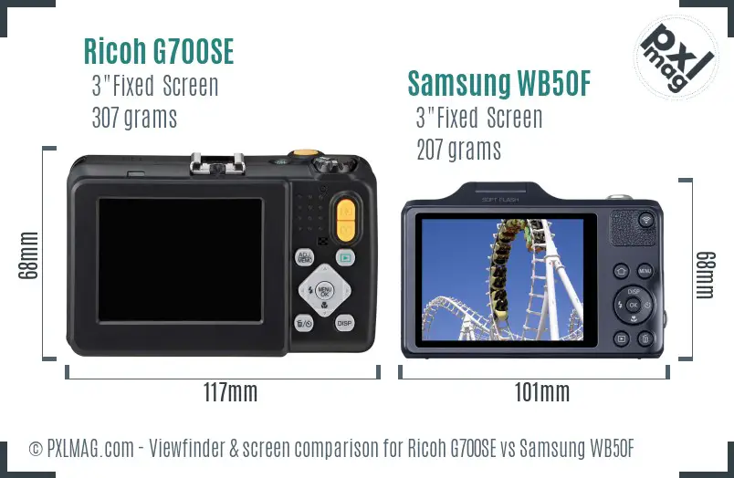 Ricoh G700SE vs Samsung WB50F Screen and Viewfinder comparison