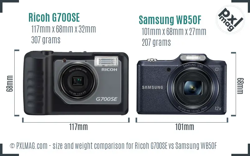 Ricoh G700SE vs Samsung WB50F size comparison