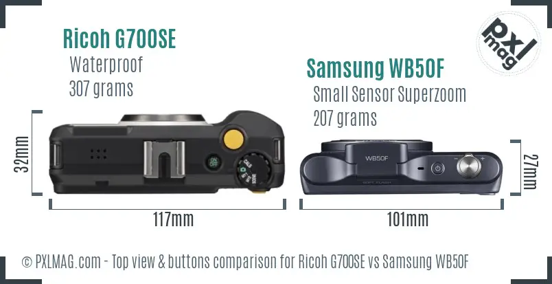 Ricoh G700SE vs Samsung WB50F top view buttons comparison
