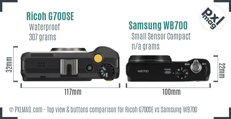 Ricoh G700SE vs Samsung WB700 top view buttons comparison