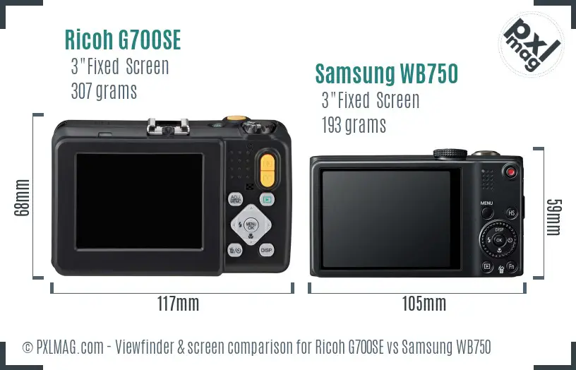 Ricoh G700SE vs Samsung WB750 Screen and Viewfinder comparison