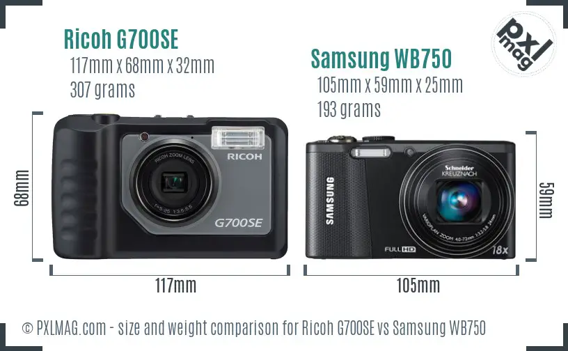 Ricoh G700SE vs Samsung WB750 size comparison