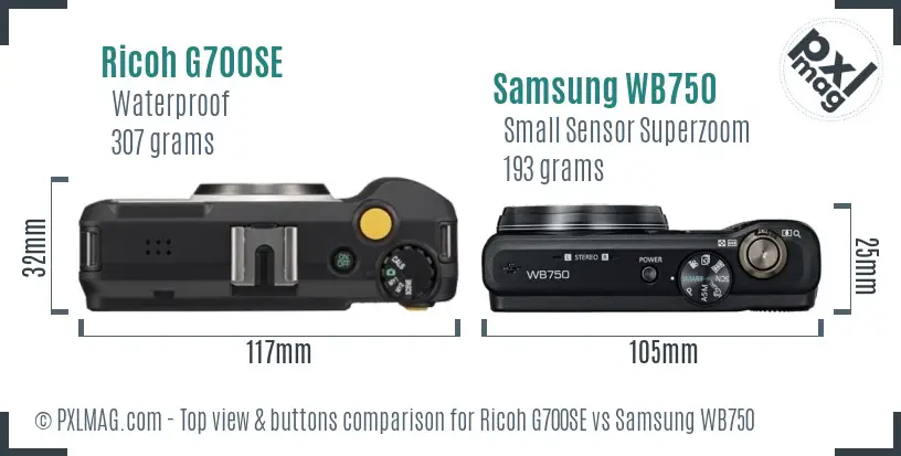 Ricoh G700SE vs Samsung WB750 top view buttons comparison