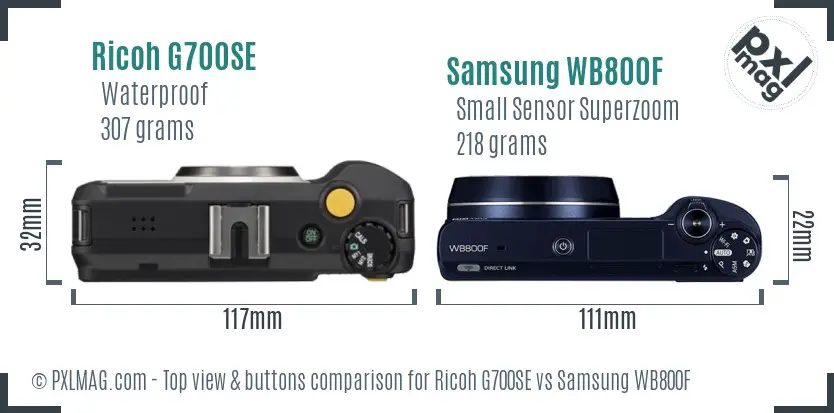 Ricoh G700SE vs Samsung WB800F top view buttons comparison