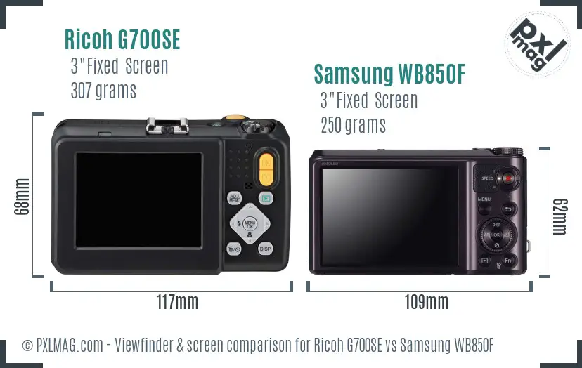 Ricoh G700SE vs Samsung WB850F Screen and Viewfinder comparison